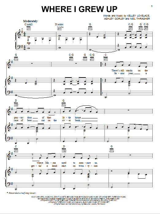 Kenny Chesney Where I Grew Up Sheet Music