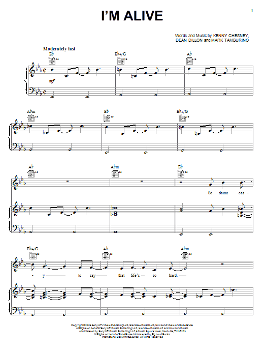 Kenny Chesney with Dave Matthews I'm Alive Sheet Music