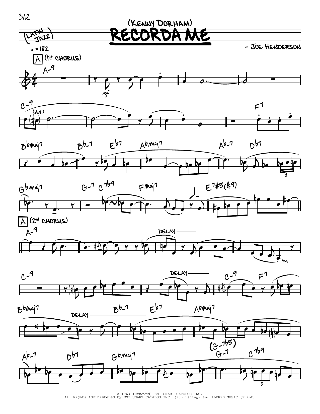Kenny Dorham Recorda Me (solo only) Sheet Music
