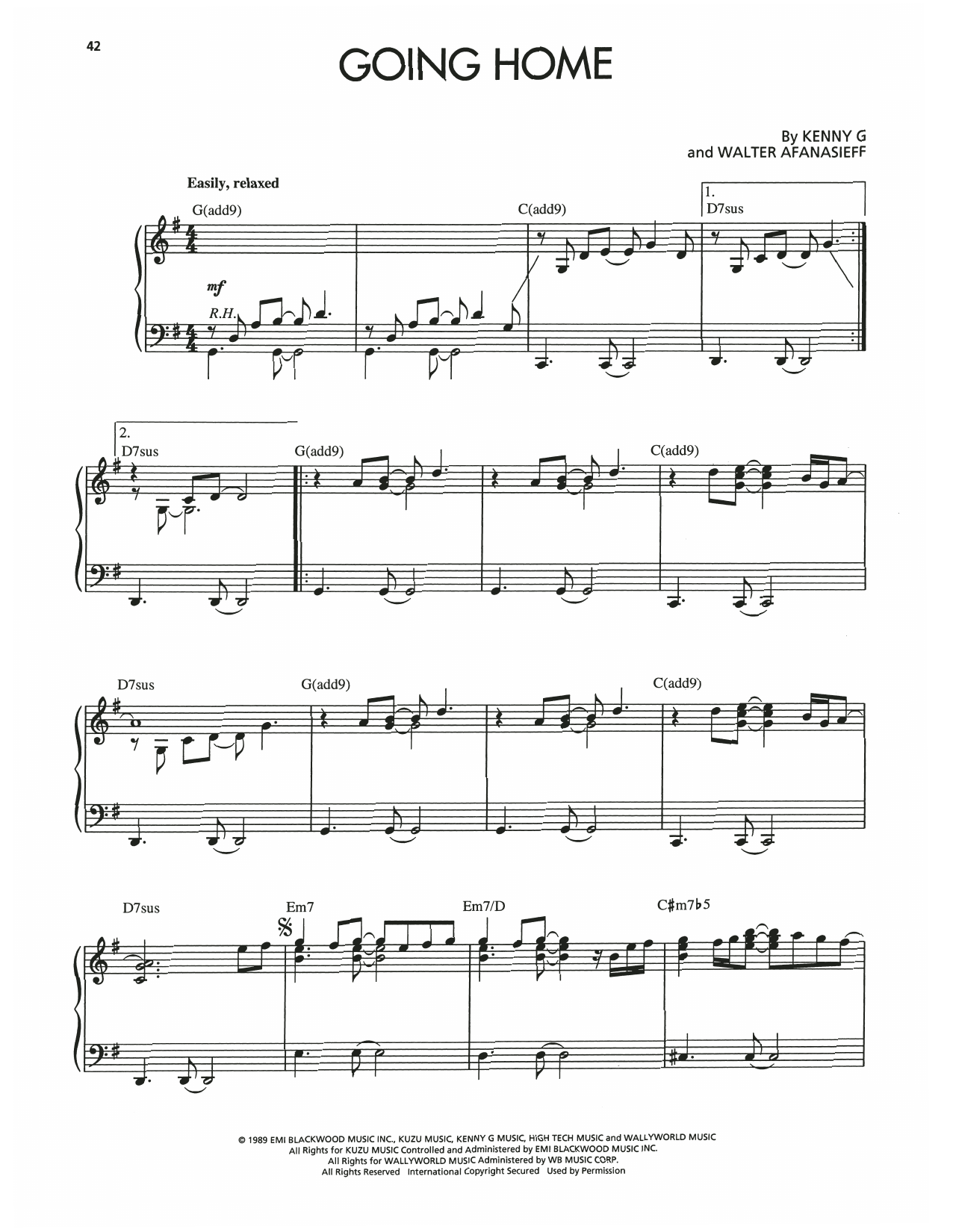 Kenny G Going Home Sheet Music