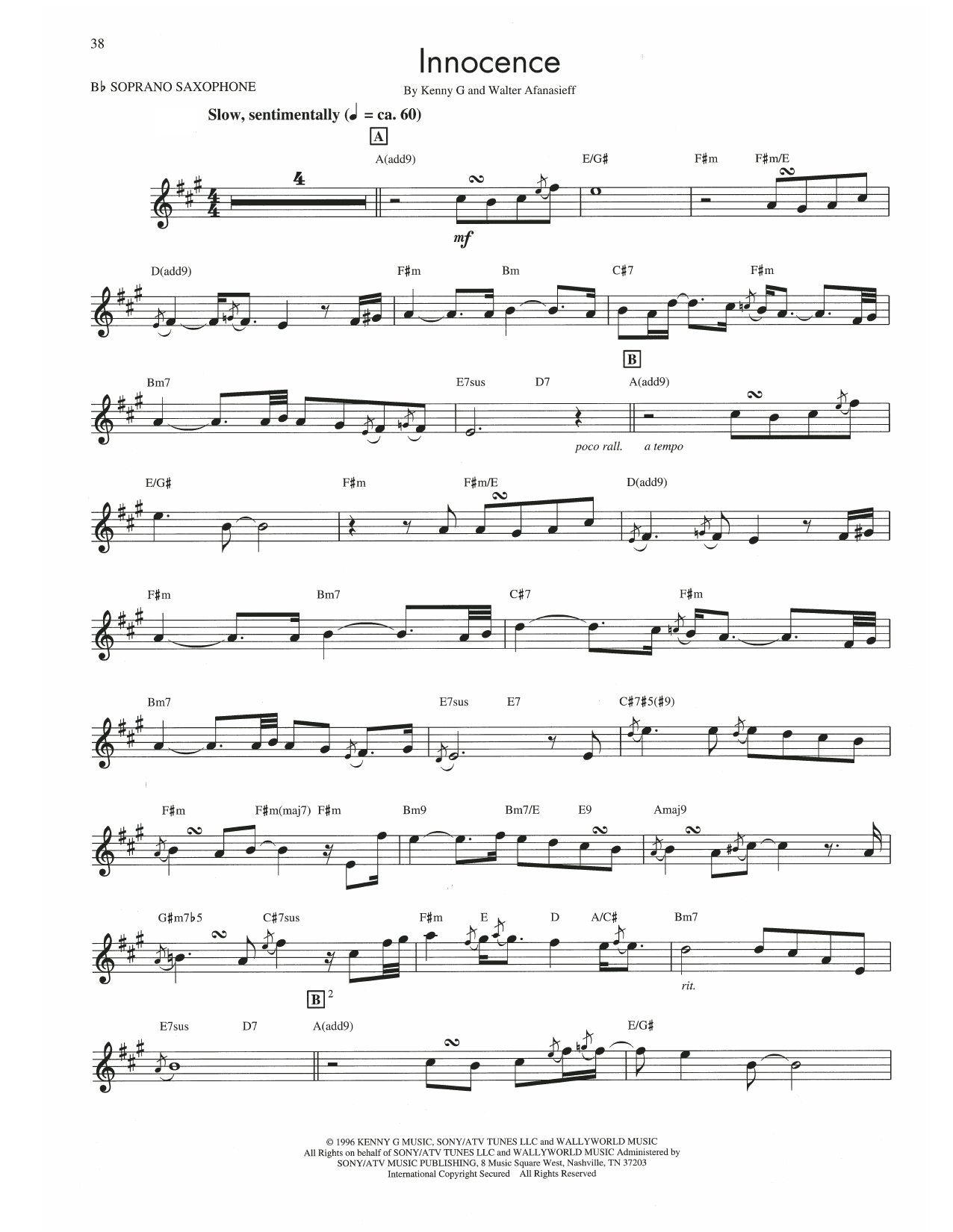 Kenny G Innocence Sheet Music