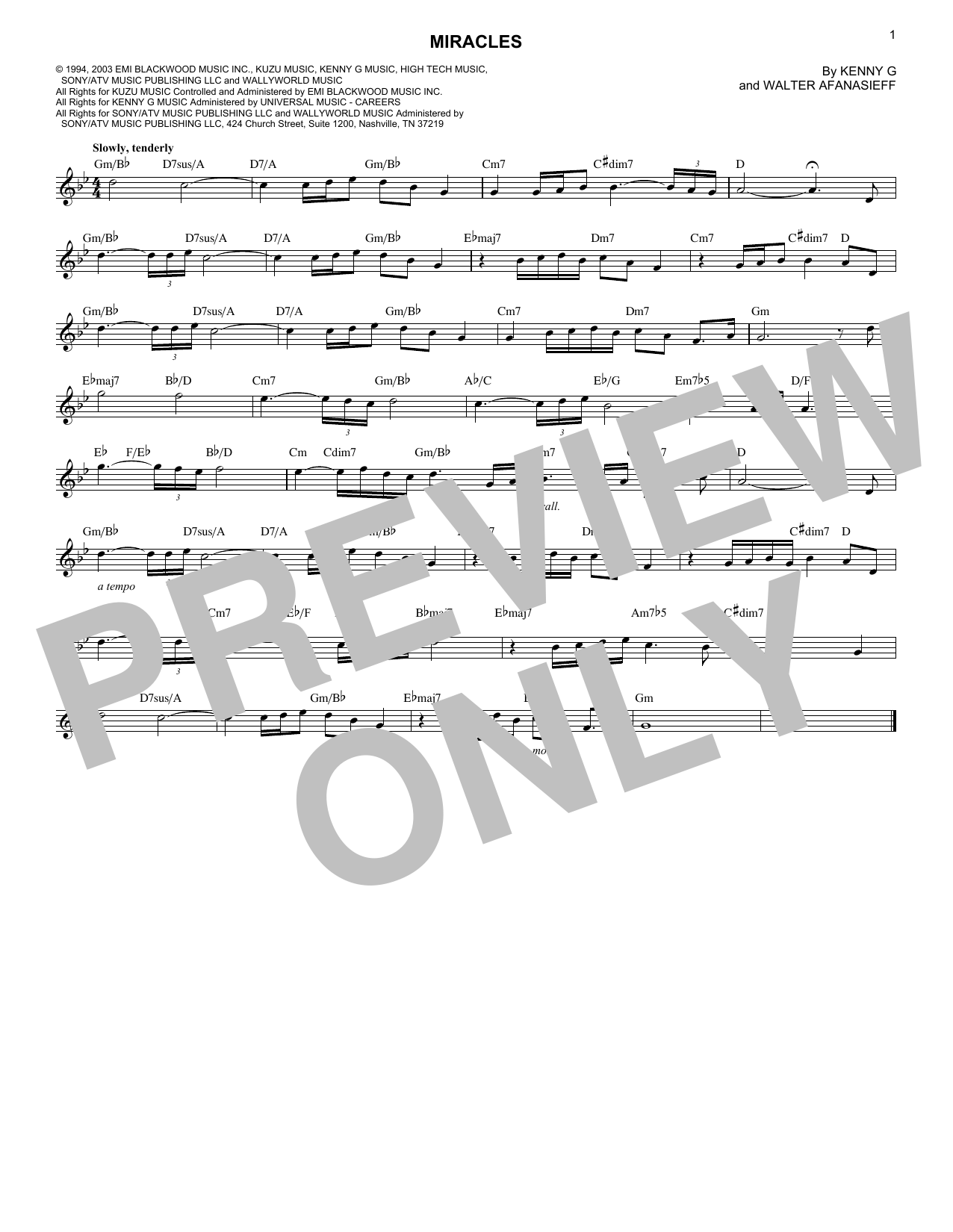 Kenny G Miracles Sheet Music