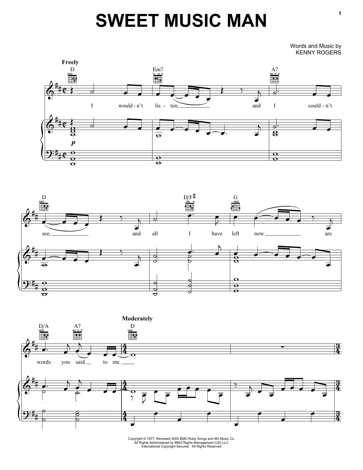 Kenny Rogers Sweet Music Man Sheet Music