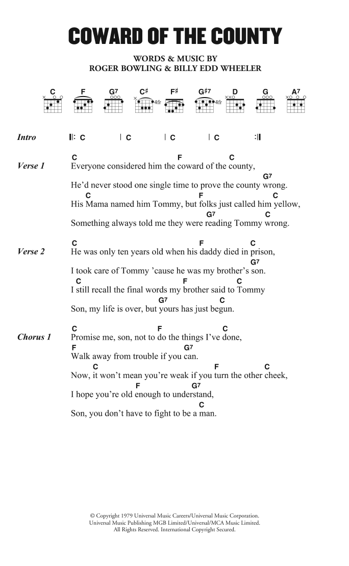 Kenny Rogers The Coward of the County Sheet Music