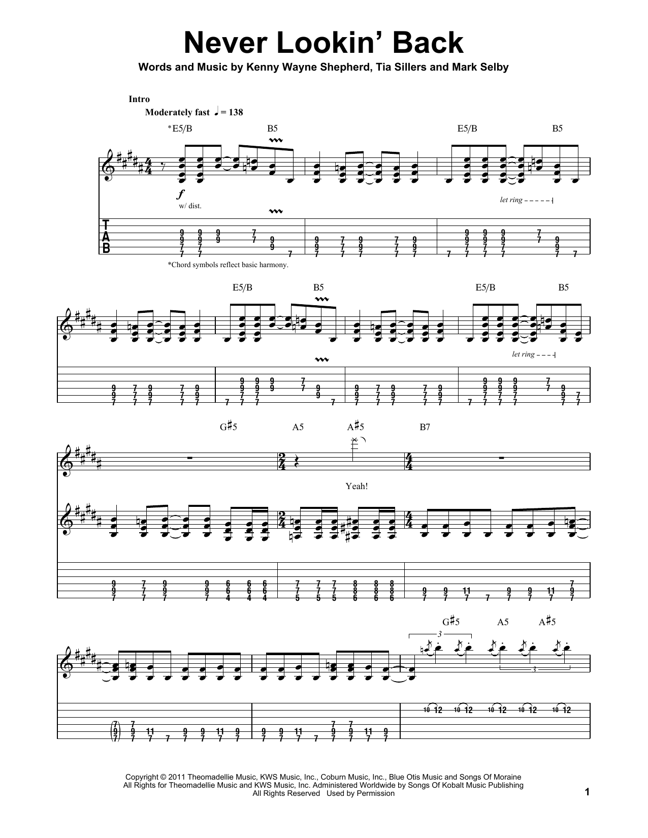 Kenny Wayne Shepherd Never Lookin' Back Sheet Music