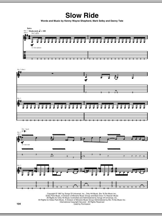 Kenny Wayne Shepherd Slow Ride Sheet Music