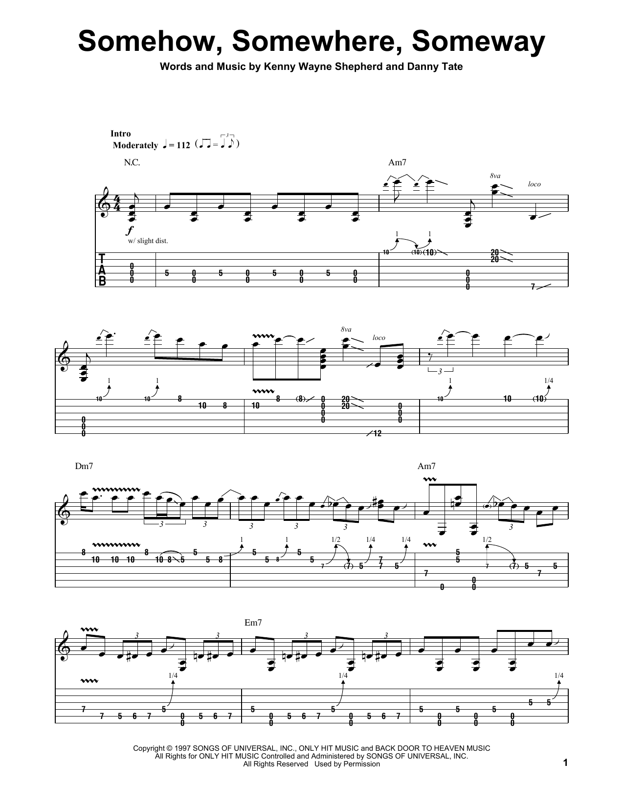 Kenny Wayne Shepherd Somehow, Somewhere, Someway Sheet Music