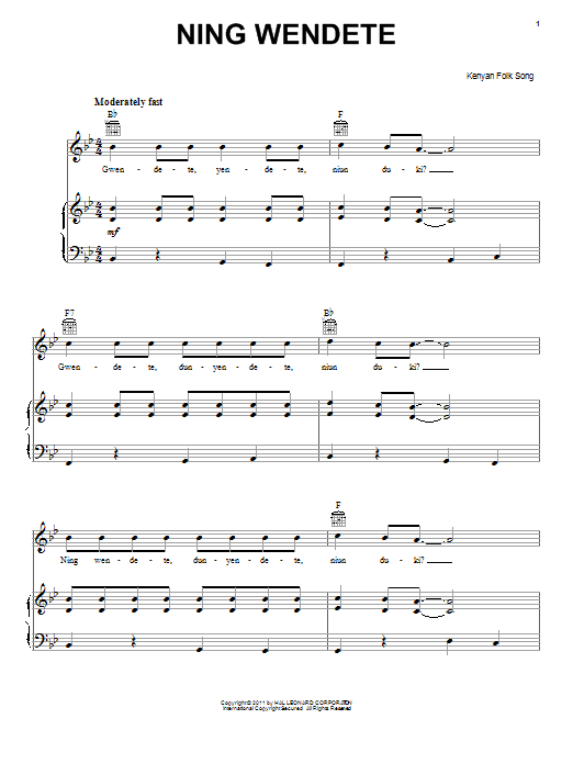 Kenyan Folk Song Ning Wendete Sheet Music