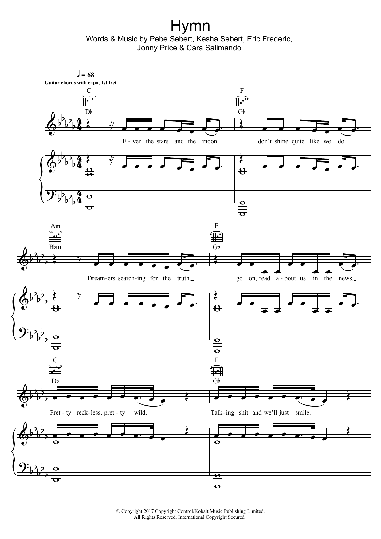 Kesha Hymn Sheet Music