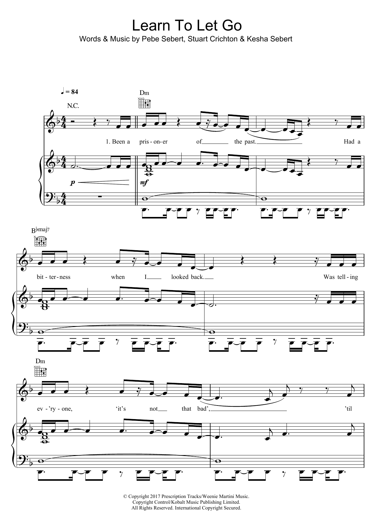 Kesha Learn To Let Go Sheet Music