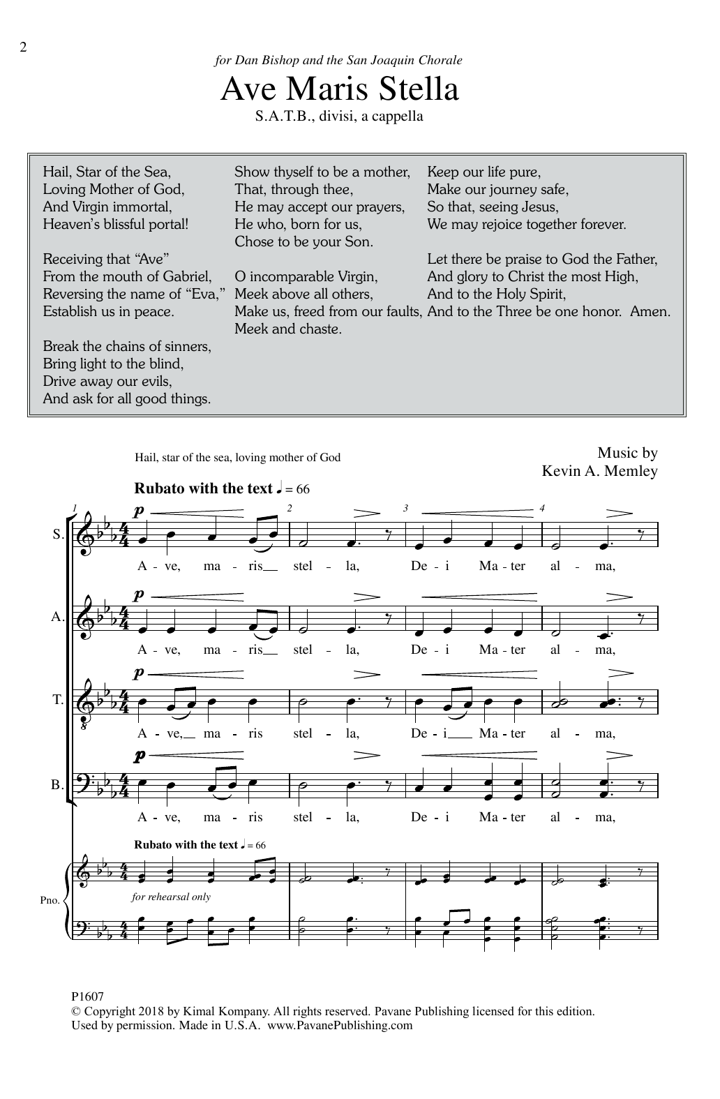 Kevin A. Memley Ave Maris Stella Sheet Music