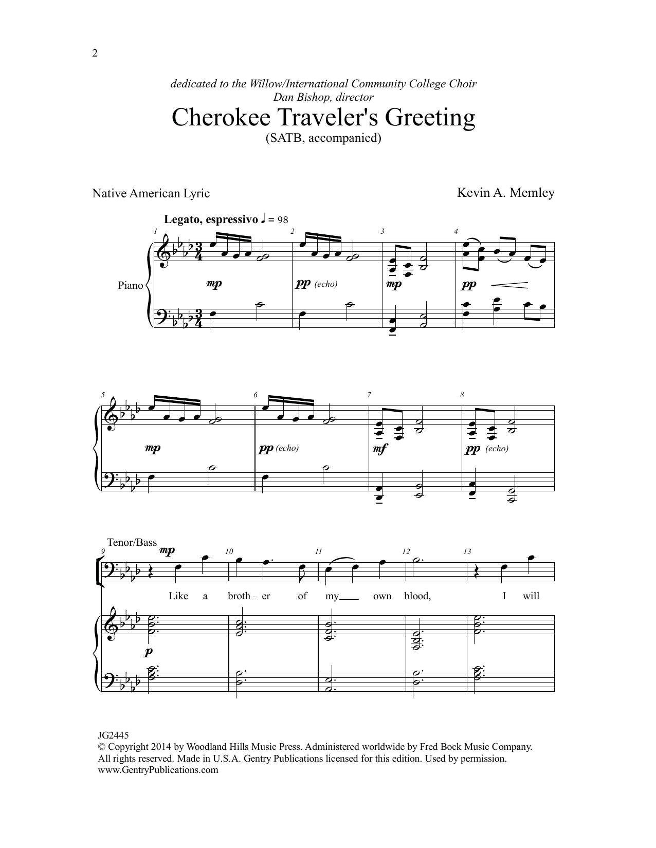 Kevin A. Memley Cherokee Traveler's Greeting Sheet Music