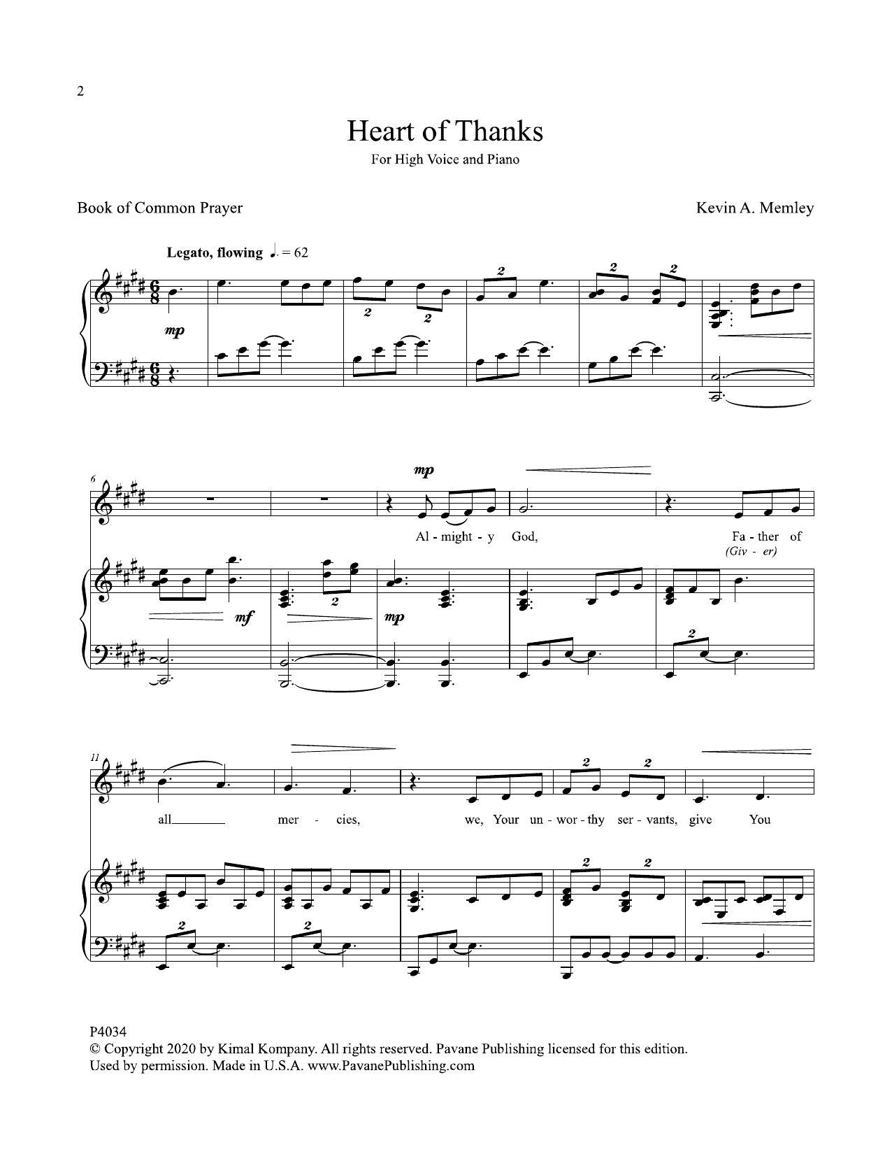 Kevin A. Memley Heart Of Thanks Sheet Music
