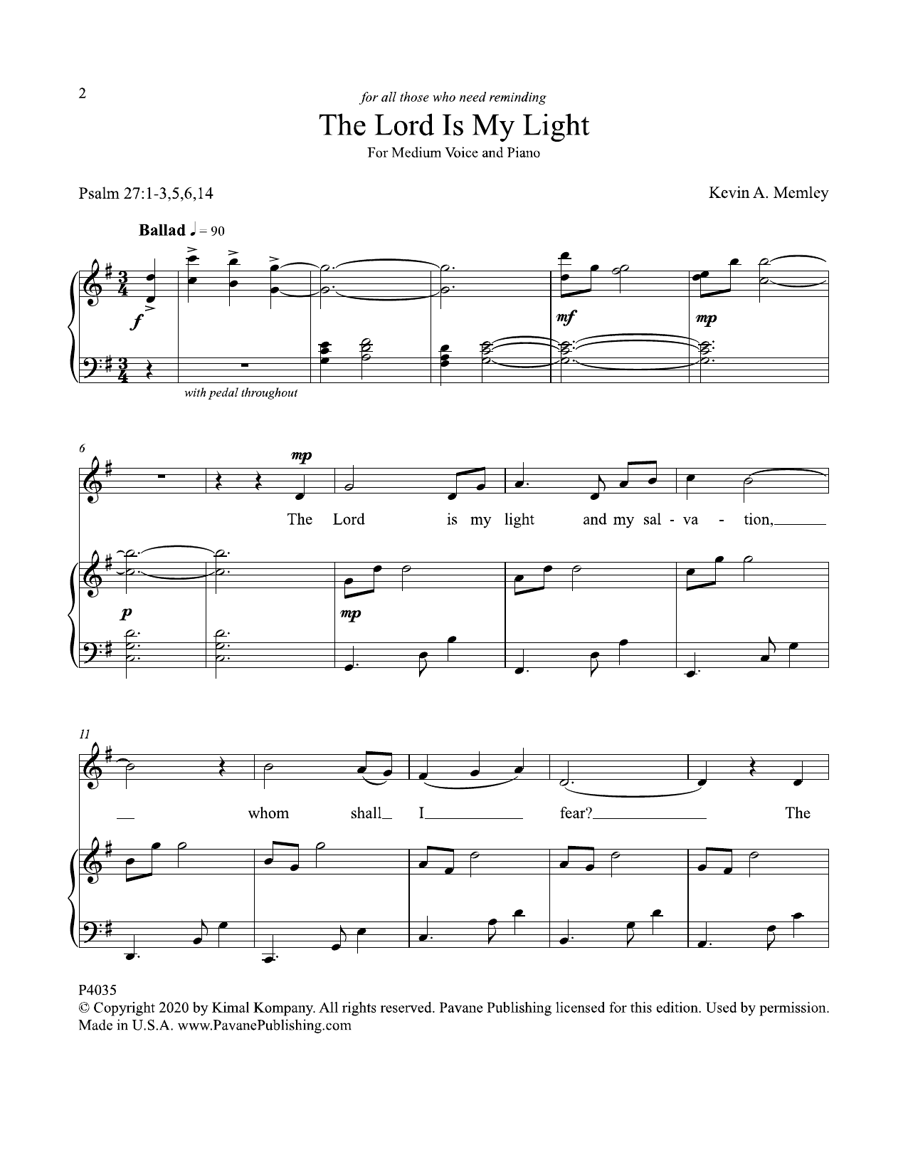 Kevin A. Memley The Lord Is My Light Sheet Music