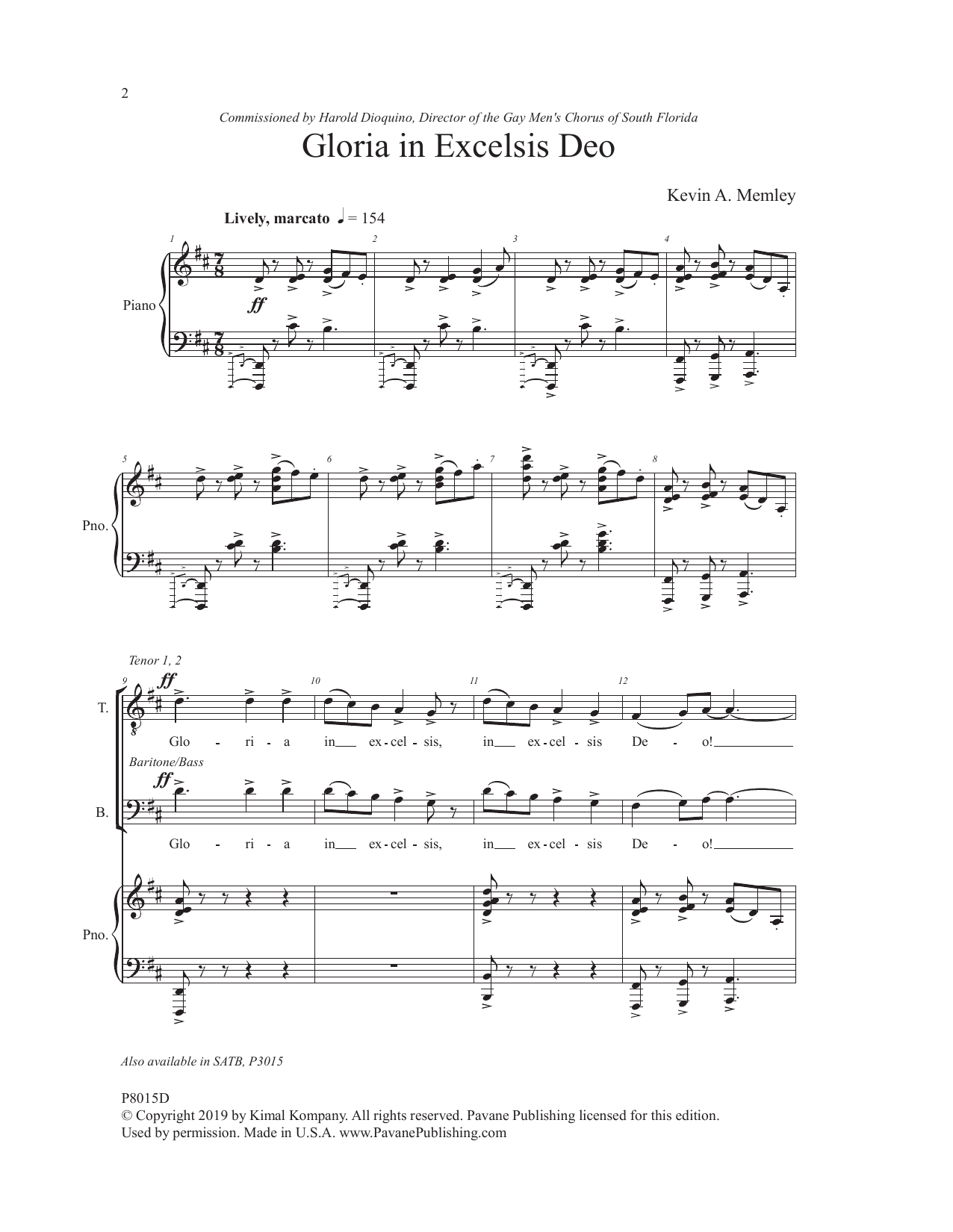 Kevin Memley Gloria In Excelsis Deo Sheet Music