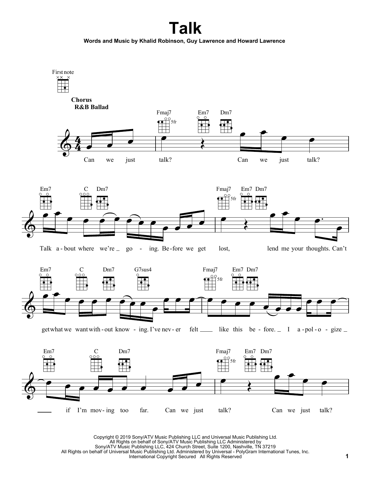 Khalid Talk Sheet Music