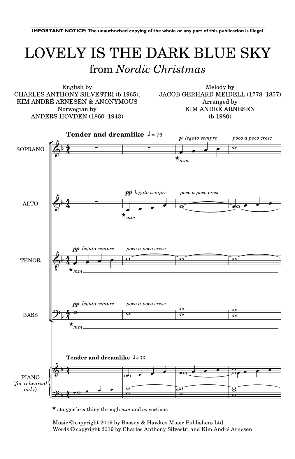 Kim André Arnesen Lovely Is The Dark Blue Sky (from Nordic Christmas) Sheet Music