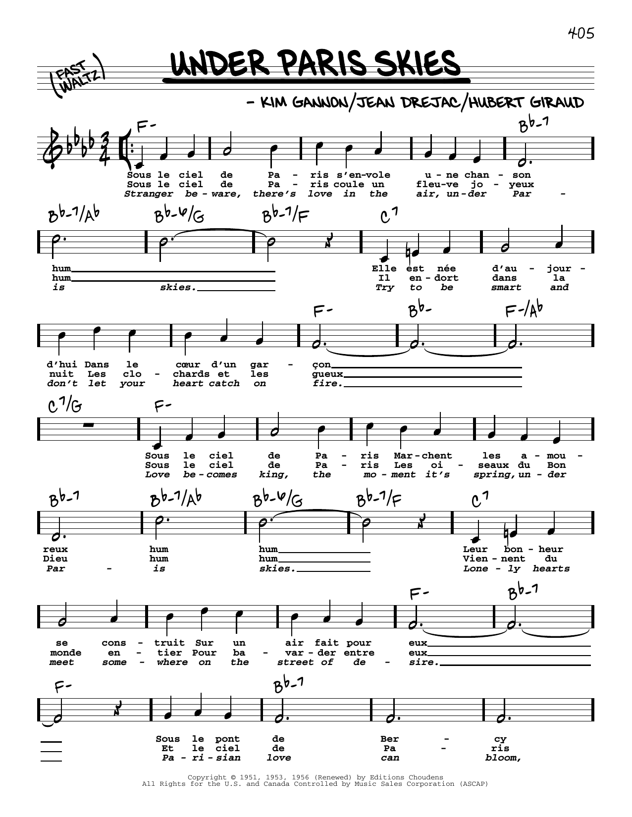 Kim Gannon Under Paris Skies (High Voice) Sheet Music