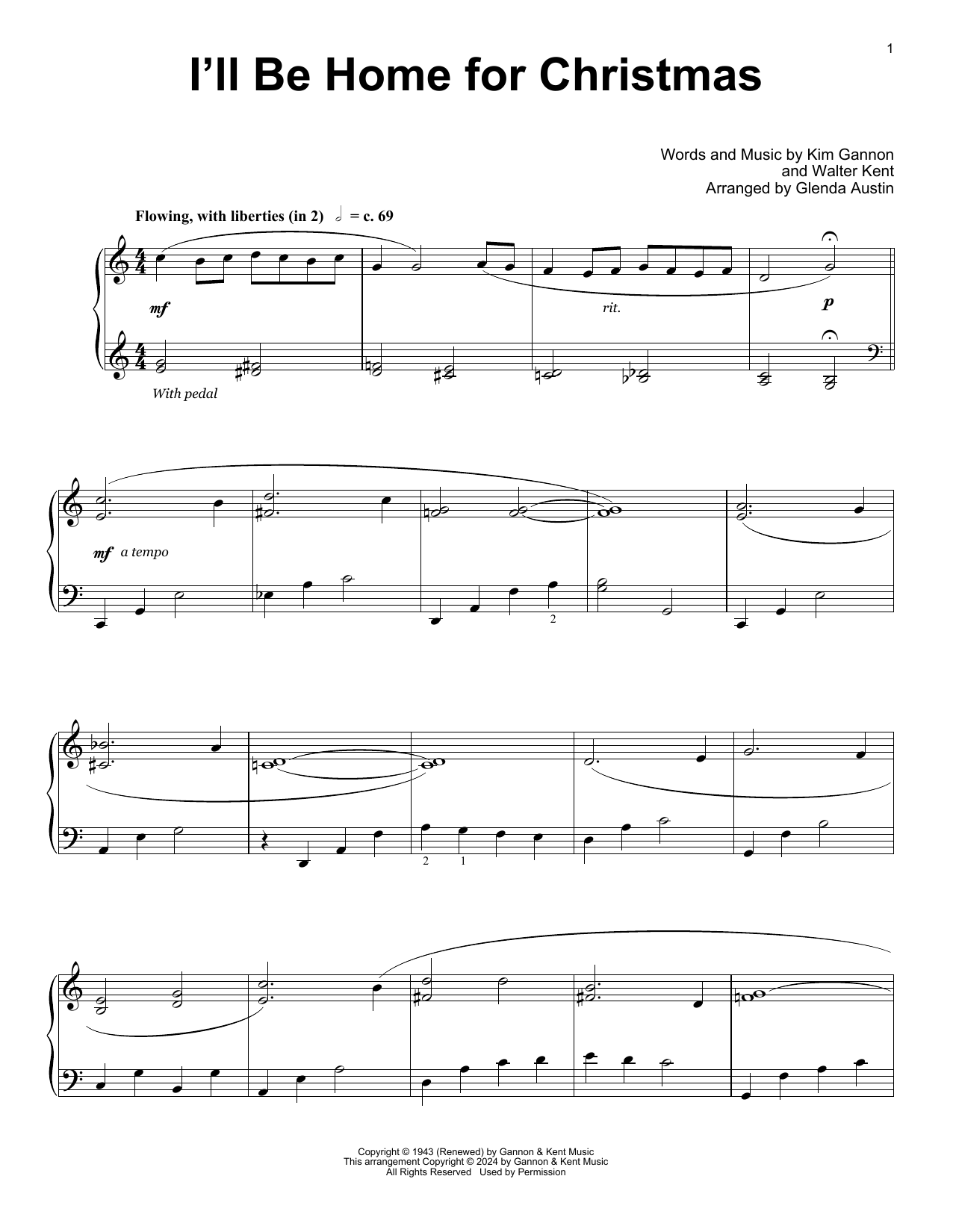 Kim Gannon & Walter Kent I'll Be Home For Christmas (arr. Glenda Austin) Sheet Music