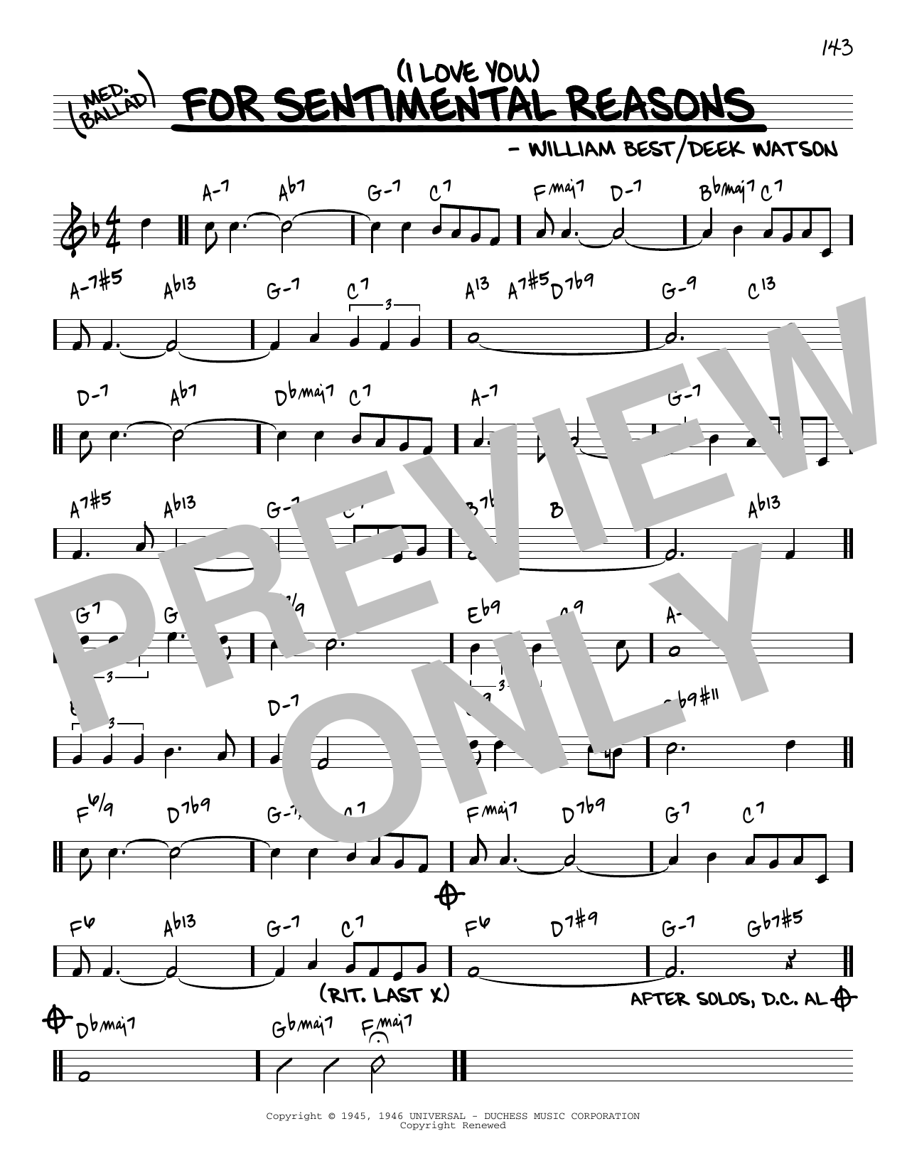 King Cole Trio (I Love You) For Sentimental Reasons [Reharmonized version] (arr. Jack Grassel) Sheet Music