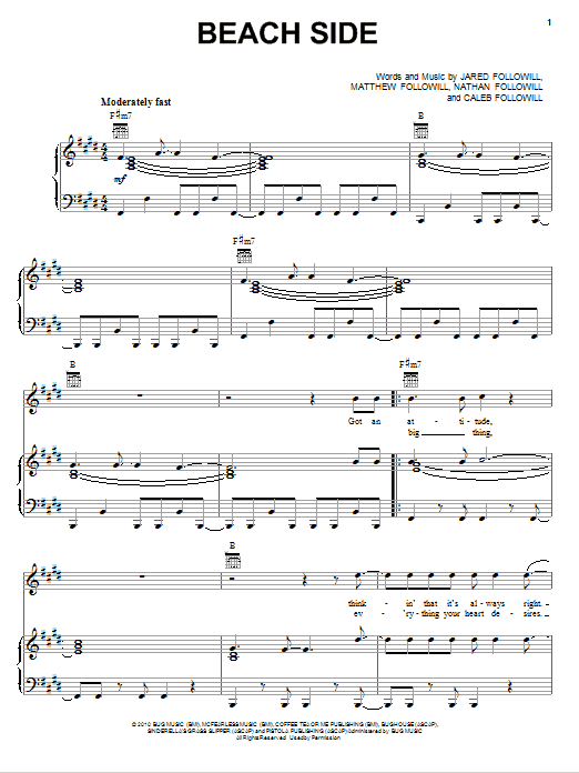 Kings Of Leon Beach Side Sheet Music