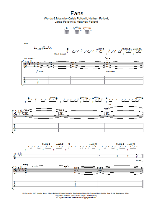 Kings Of Leon Fans Sheet Music