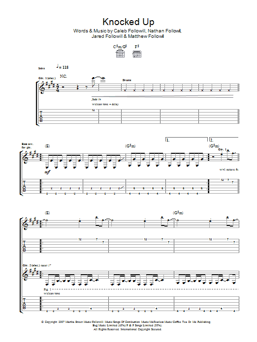 Kings Of Leon Knocked Up Sheet Music