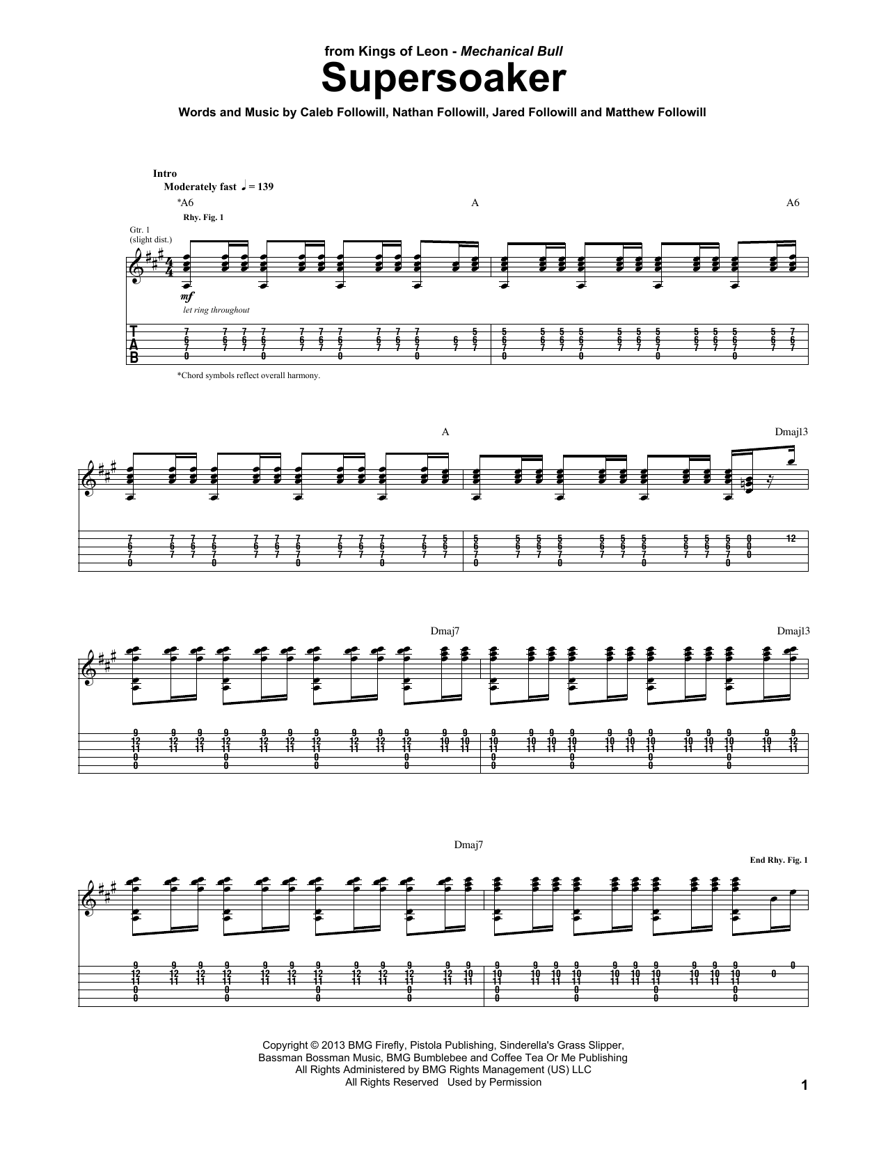 Kings Of Leon Supersoaker Sheet Music