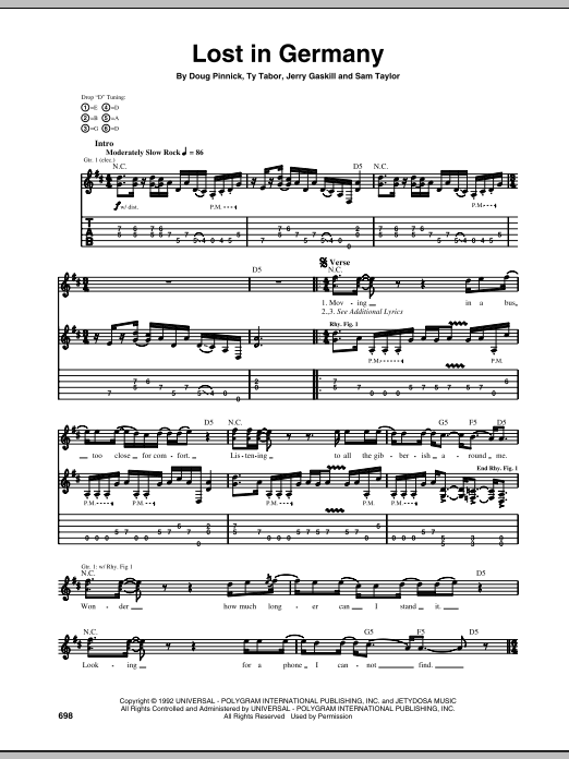 King's X Lost In Germany Sheet Music