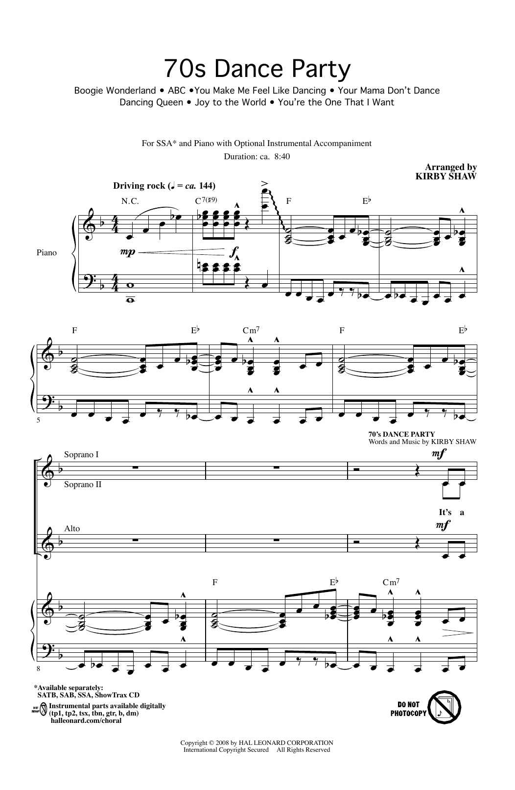Kirby Shaw 70s Dance Party (Medley) Sheet Music