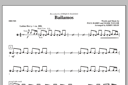 Kirby Shaw Bailamos - Drums Sheet Music