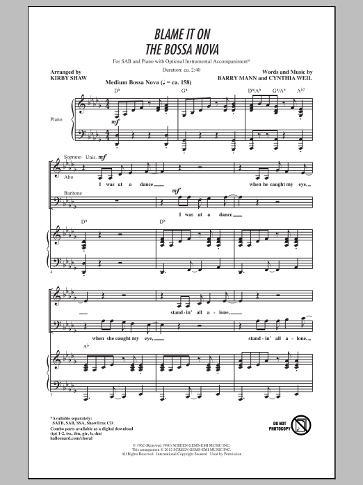 Kirby Shaw Blame It On The Bossa Nova Sheet Music