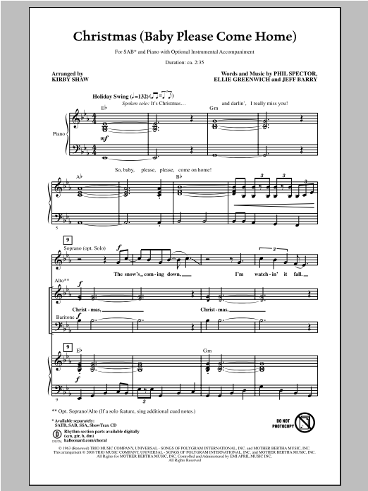 Kirby Shaw Christmas (Baby Please Come Home) Sheet Music