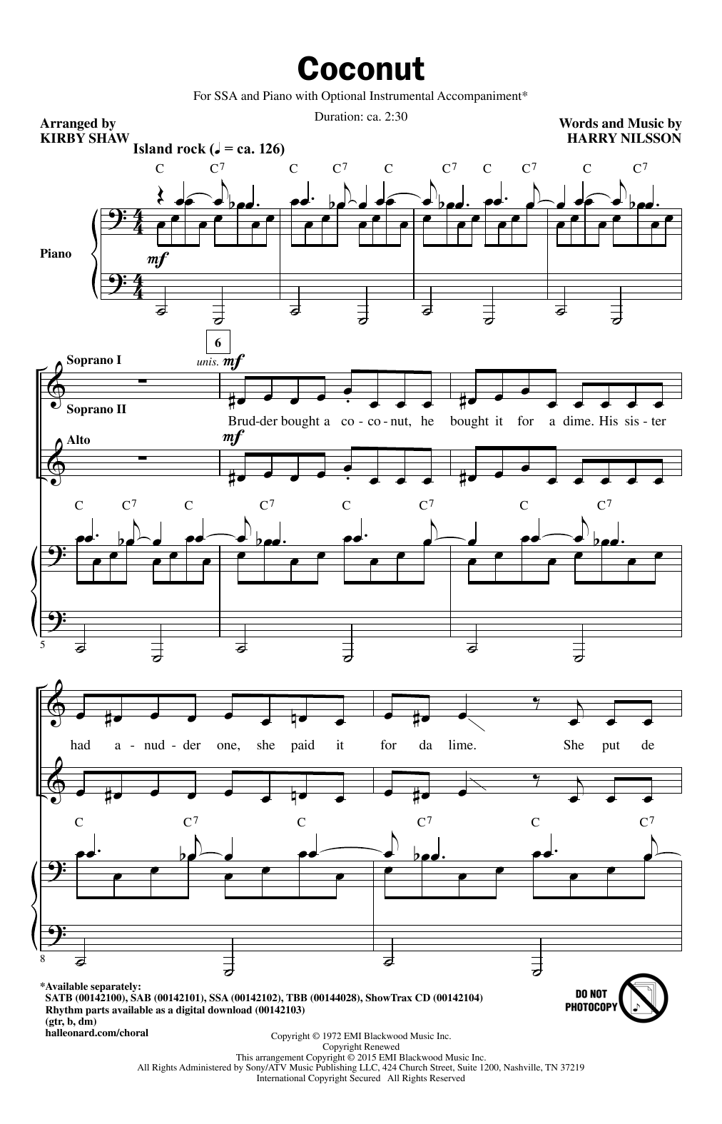 Kirby Shaw Coconut Sheet Music