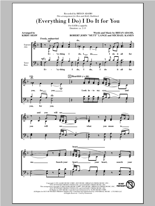 Kirby Shaw (Everything I Do) I Do It For You Sheet Music
