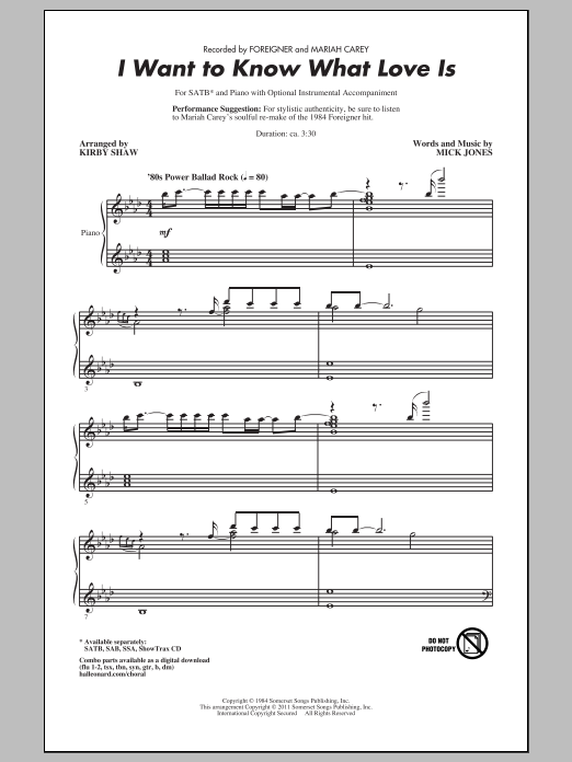 Kirby Shaw I Want To Know What Love Is Sheet Music