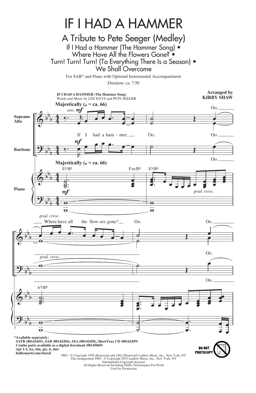 Kirby Shaw If I Had A Hammer (The Hammer Song) Sheet Music