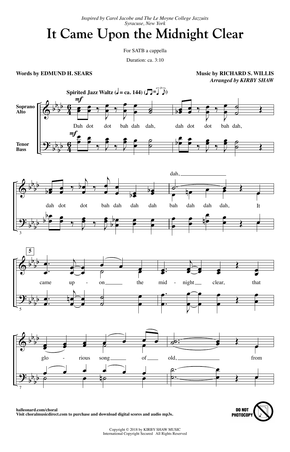 Kirby Shaw It Came Upon The Midnight Clear Sheet Music