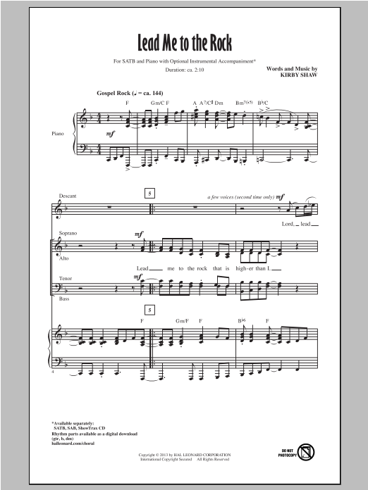 Kirby Shaw Lead Me To The Rock Sheet Music