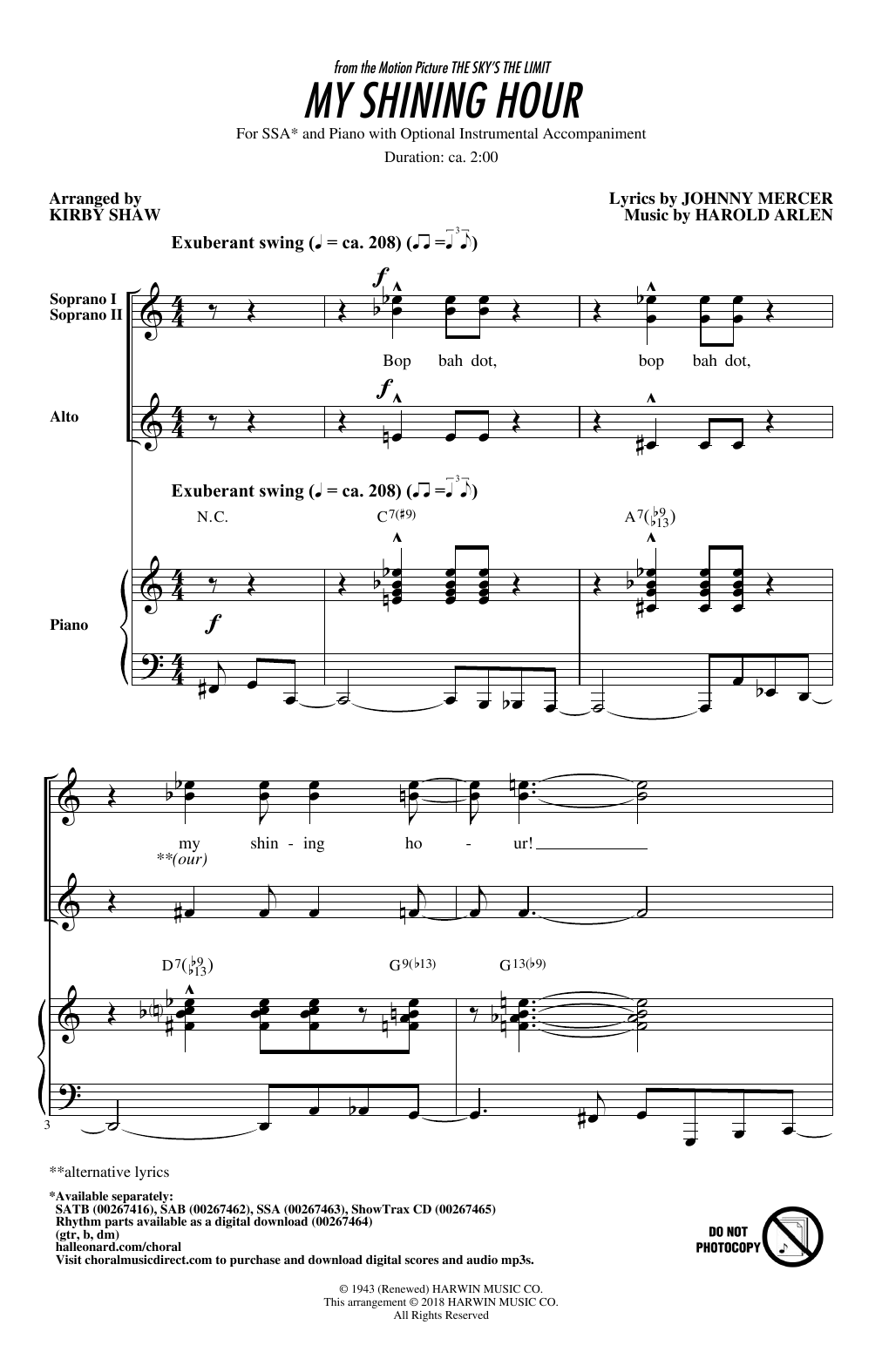 Kirby Shaw My Shining Hour Sheet Music