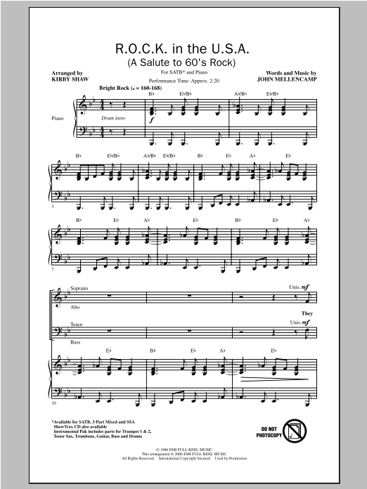 Kirby Shaw R.O.C.K. In The U.S.A. (A Salute To 60's Rock) Sheet Music