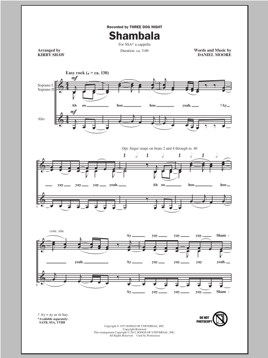 Kirby Shaw Shambala Sheet Music