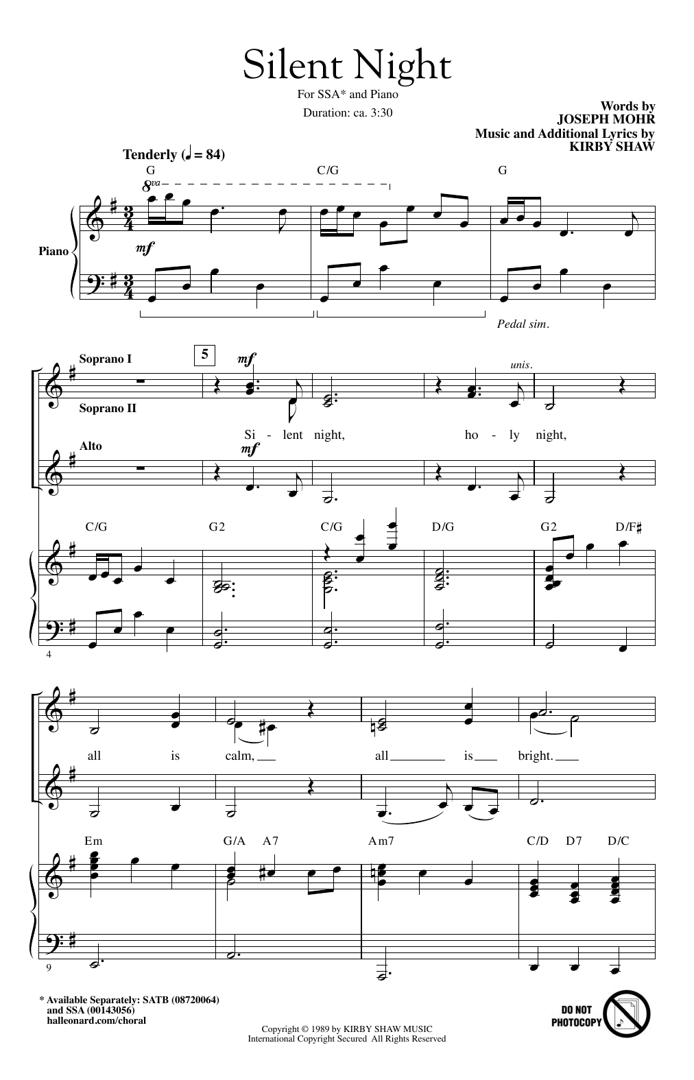 Kirby Shaw Silent Night Sheet Music