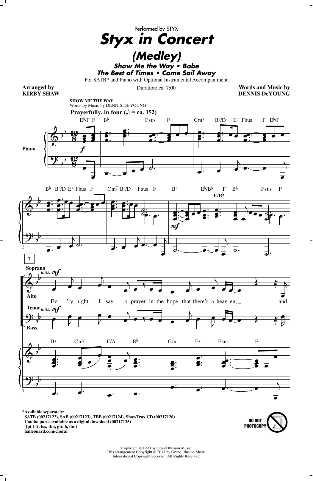 Kirby Shaw Styx In Concert (Medley) Sheet Music