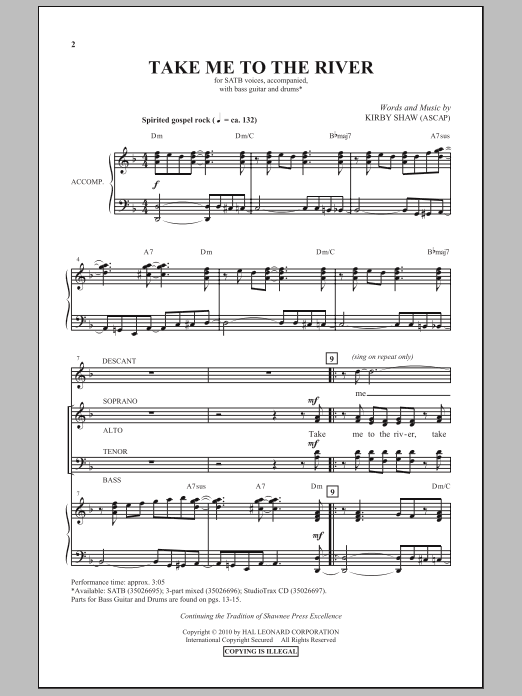 Kirby Shaw Take Me To The River Sheet Music