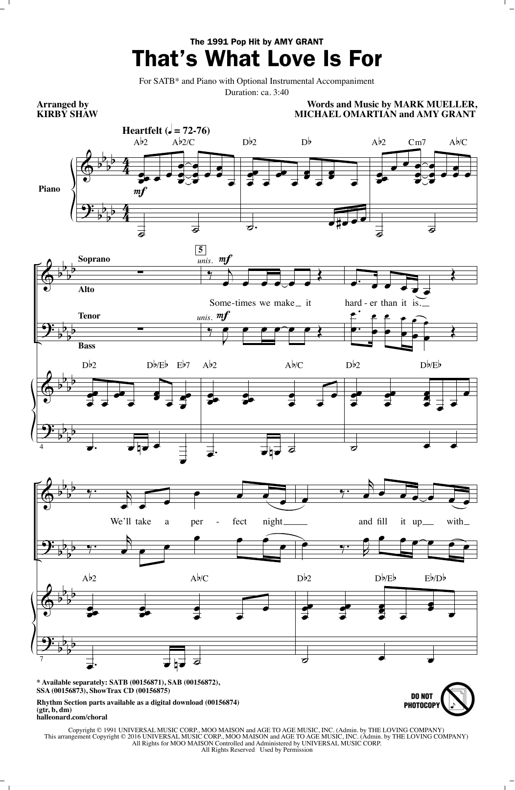 Kirby Shaw That's What Love Is For Sheet Music