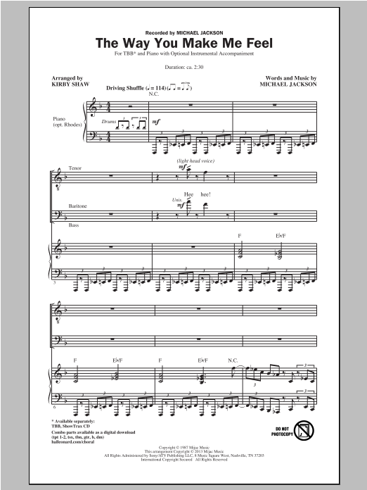 Kirby Shaw The Way You Make Me Feel Sheet Music