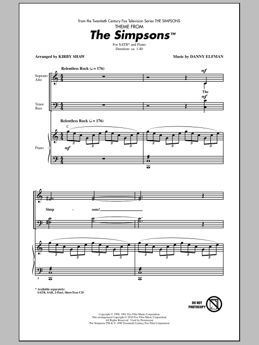 Kirby Shaw Theme From The Simpsons Sheet Music