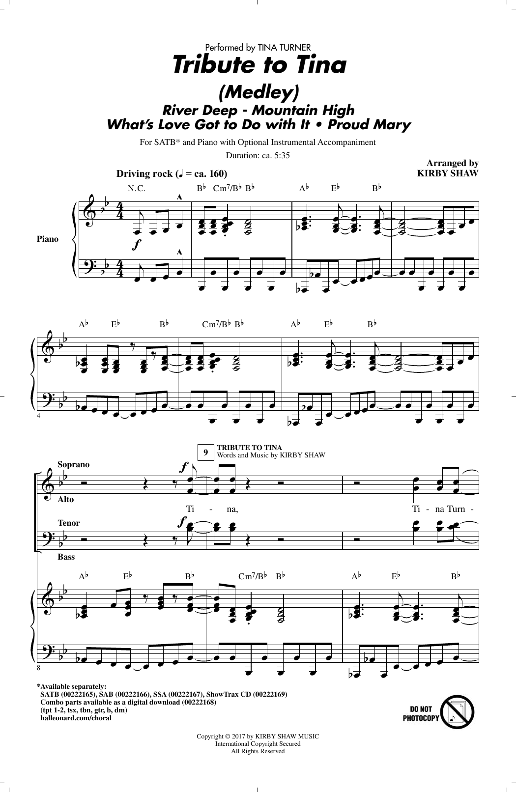 Kirby Shaw Tribute to Tina Sheet Music