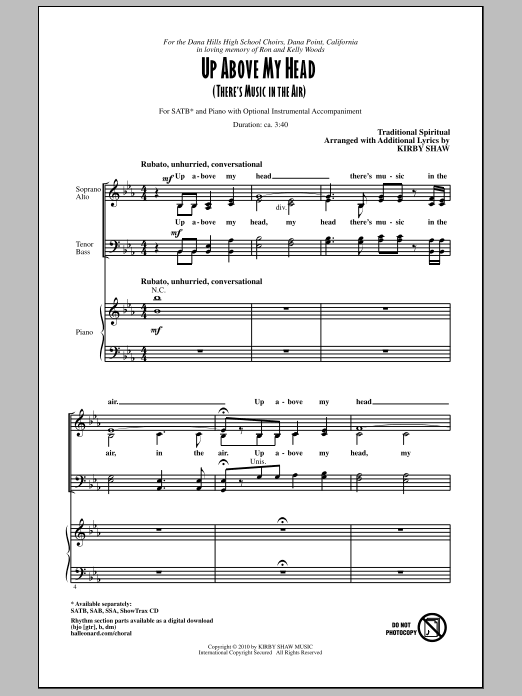 Kirby Shaw Up Above My Head (There's Music In The Air) Sheet Music